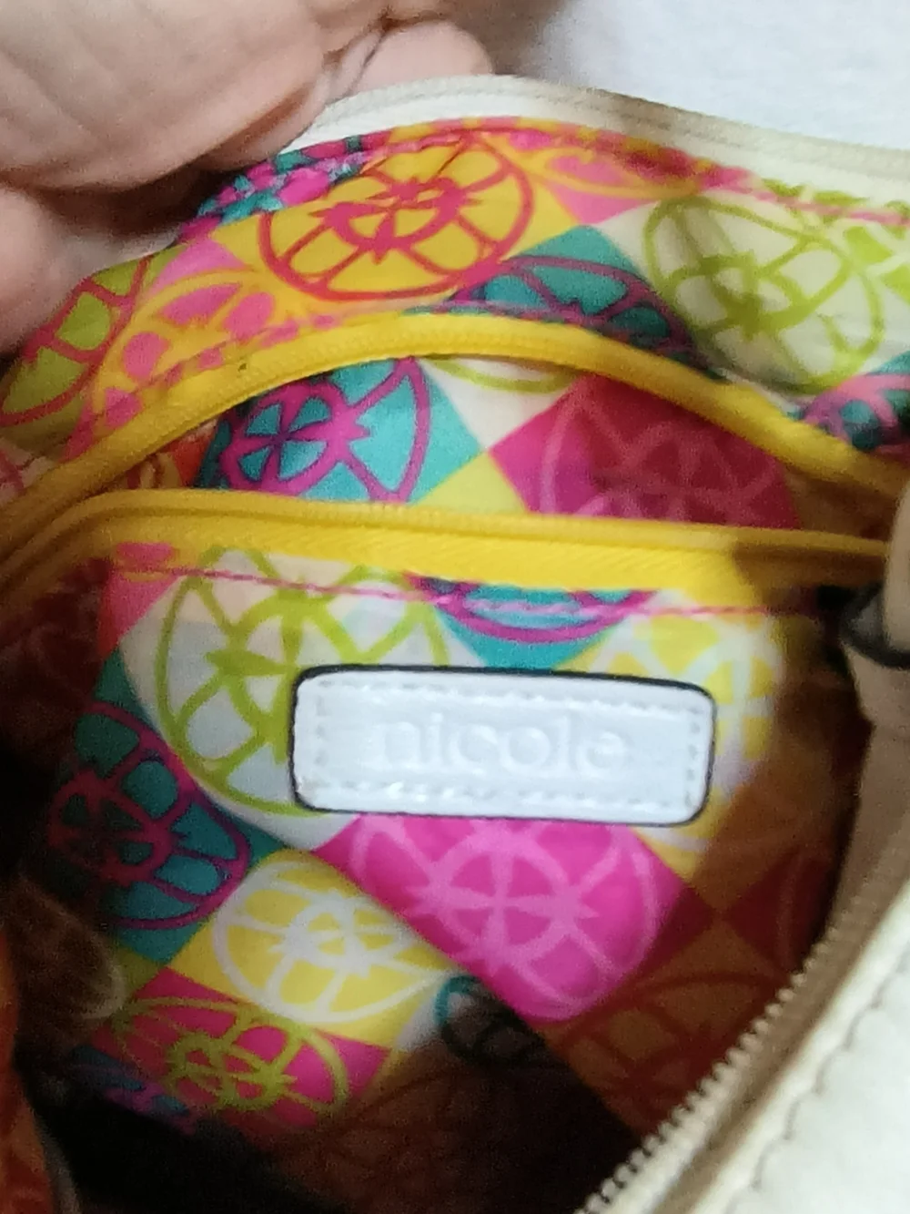 Nicole Lee White Leather Hobo Shoulder Bag with Metal Logo Plaque